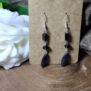Hand Crafted Dangle Earrings Black and Gunmetal Colored Beads